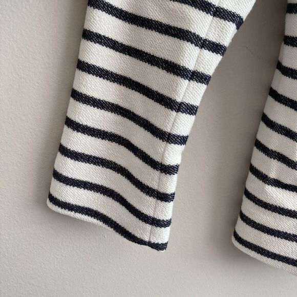 Loft Knit Blazer Jacket Womens Size 8 White Navy Striped Office Business Classic - Picture 6 of 11